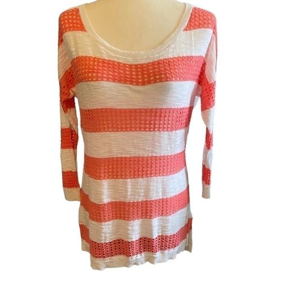 Express Striped Long Sleeve Sweater Pink/White M - Picture 1 of 5